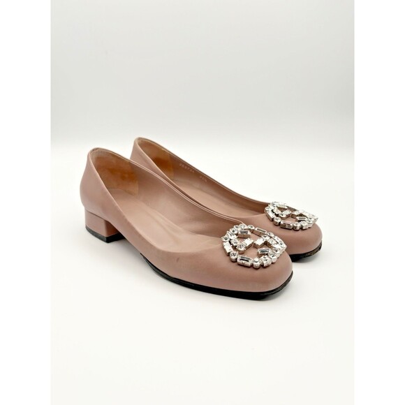 Gucci Nappa Crystal Interlocking G Low Heel Pumps Pink/Nude Leather Sz EU 35.5 - Picture 3 of 15